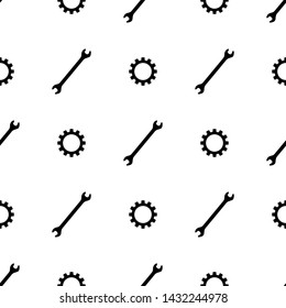Seamless pattern with wrench and gear icons. Spanner key. Repair symbols. Simple style. Vector illustration for design, web, wrapping paper, fabric, wallpaper.