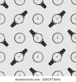 Seamless Pattern of Wristwatches and Clocks in Minimal Style