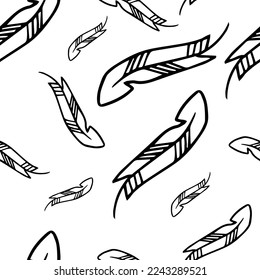 seamless pattern Writing Quill Feather Pen doodle style