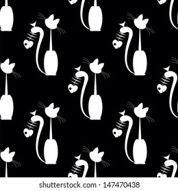 seamless pattern wth cat and  fish  silluete