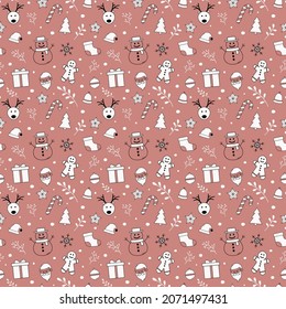 Seamless pattern with Xmas elements. Christmas background. Vector
