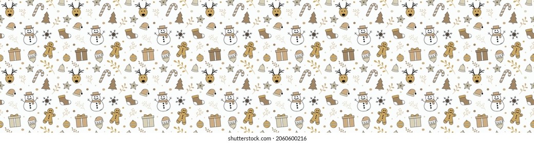 Seamless pattern with Xmas icons. Christmas banner. Vector