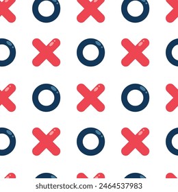 Nahtloses Muster XO, Tic Tac Toe, rot X, blau O, x und Kreis