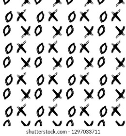 Seamless pattern XOXO on white background. Grunge hand written brush lettering XO. Hugs and kisses abbreviation symbol. Easy to edit template for Valentine’s day. Vector illustration.