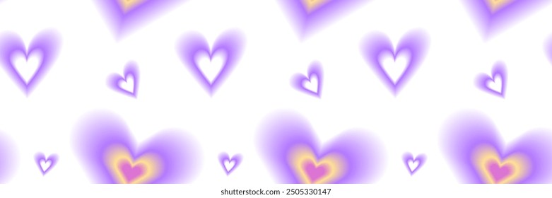 Seamless pattern y2k aura. Blurred heart, butterfly and stars with aura in trendy style y2k