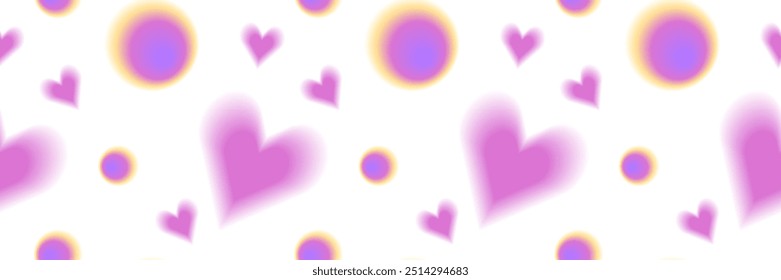 Seamless pattern y2k aura. Blurred heart, butterfly and stars with aura in trendy style y2k