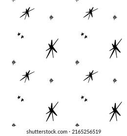 Seamless pattern with y2k bling and stars or sparkles. Doodle minimalistic geometric elements isolated on white background