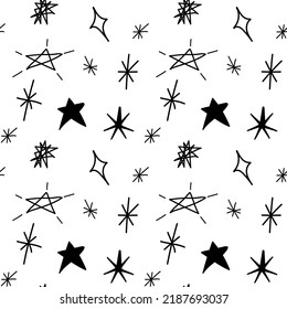 Seamless pattern with y2k bling and stars or sparkles. Doodle minimalistic geometric elements isolated on white background