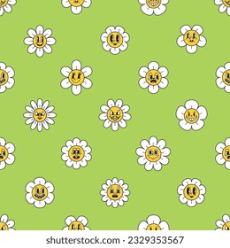 Seamless Pattern with Y2k Flower Characters, Vibrant and Playful Nostalgic Design Features Retro-inspired Blooms