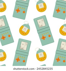 Seamless pattern of y2k gadgets. Elements from the 90s in a modern style. Vector illustration isolated on transparent background.