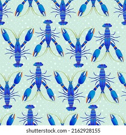 Seamless pattern with Yabby, Australian blue crayfish.