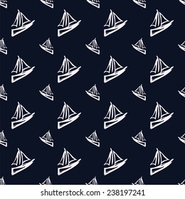 seamless pattern with yacht and big seagull
