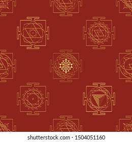 Seamless pattern with Yantra Hinduism symbols