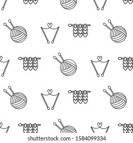 Seamless pattern with yarn ball and needles, wool. Vector Illustration. Knitting pattern.