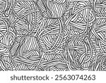 Seamless pattern with yarn balls - hand drawn black and white vector illustration.