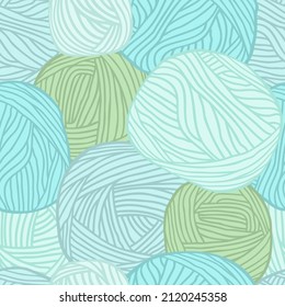 Seamless pattern with yarn balls. Hand drawn vector illustration, flat color design.