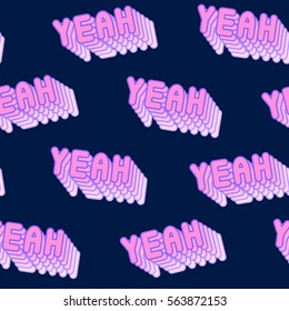 Seamless pattern with "Yeah" patches. Dark blue background.