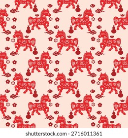 Seamless pattern with Year of the Horse 2026, flyers, poster and banner, package packaging paper (translate : Chinese happy new year, 2026)
