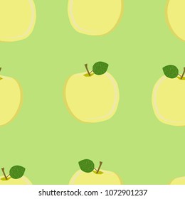 Seamless pattern of yellow apples on a green background