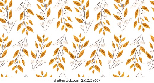 Seamless pattern of yellow autumn leaves. The branches are arranged in such a way that a feeling of movement and flow is created. 