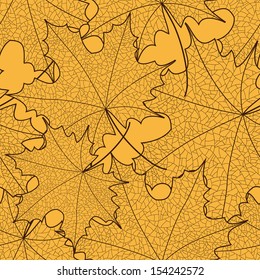 Seamless pattern of yellow autumn maple leaves