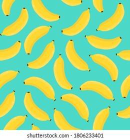 Patrón sin foco con banana amarilla sobre fondo blanco. Ilustración vectorial en estilo plano. Es bueno para la impresión de tela, papel de envoltura, papeles pintados, tarjetas.