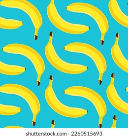 seamless pattern of yellow banana on a green background. Fruit isolated in semi-real style. vector image. 