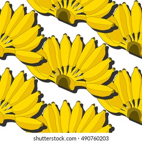 Seamless pattern yellow banana on white background. Summer fruit in Vector/Illustration.
