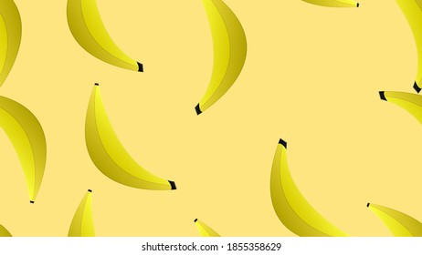 Seamless pattern with yellow banana. White background. Flat cartoon style. Tropical fruit. Healthy food. Vegan, vegetarian lifestyle. Health care. For postcards, wallpaper, textile and wrapping paper.