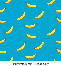 
seamless pattern from yellow bananas and blue background. Illustration in flat style. Can be used in web design, textiles, wrapping paper as a background.