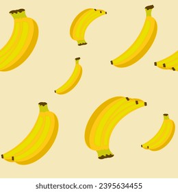 Seamless pattern, yellow bananas flying on a bright yellow background.