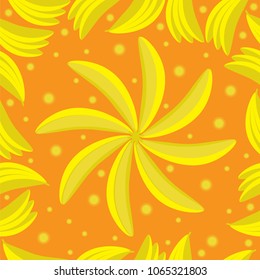 Seamless pattern of yellow bananas on orange background.