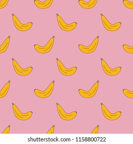 Seamless pattern with yellow bananas on a pink background.