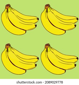 Nahtloses Muster gelber Bananen auf grünem Hintergrund.
Gelbe Früchte.