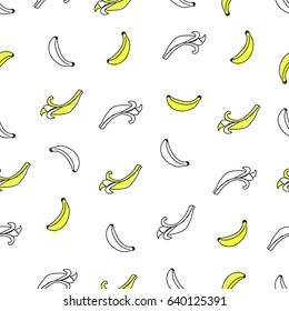 Seamless pattern with  yellow bananas on a white background for fabric, wallpaper, album cover.
