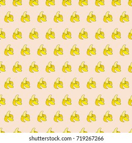Seamless pattern with yellow bananas on black background. Cute vector background. Bright summer fruits illustration. Fruit mix design for fabric and decor. Funny wallpaper for textile and fabric.