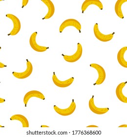 Patrón sin foco con plátanos amarillos. Repetiendo interminables elementos. Frutas jugosas y sabrosas para una impresión de verano. Fondo para textiles, embalajes, postales, etc. Ilustración colorida brillante.