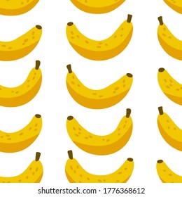 Seamless pattern with yellow bananas. Repeating endless elements. Juicy and tasty fruits for a summer print. Background for textiles, packaging, postcards, etc. Bright colorful illustration.