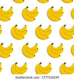 Seamless pattern with yellow bananas. Repeating endless elements. Juicy and tasty fruits for a summer print. Background for textiles, packaging, postcards, etc. Bright colorful illustration.