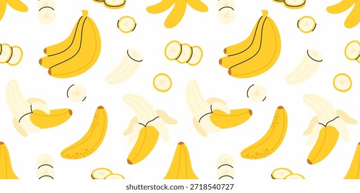Patrón sin fisuras con plátanos amarillos. Rebanadas de ​plátano​ rodajas de plátano.