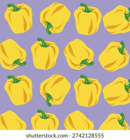 A seamless pattern of yellow bell pepper isolated on a white background. vector illustration. EPS format, Vector seamless pattern with a bell pepper branch. Simple, colorful pattern from a bell pepper. 