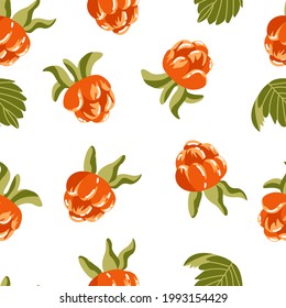 Seamless pattern with yellow berries on a white background. Raspberries, blackberries. Great for packaging design, textiles, paper, tea, decals.