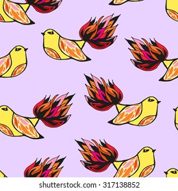 Seamless pattern yellow birds