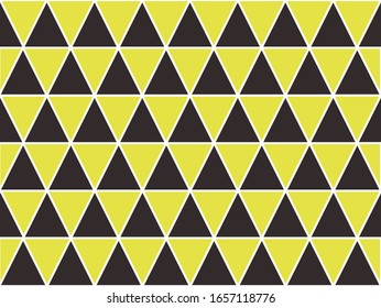 seamless pattern of yellow and black triangles which have white line arranged together. black and yellow background.