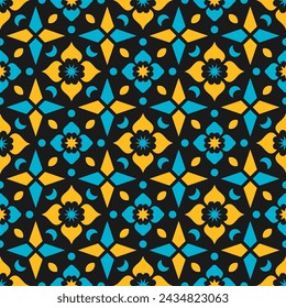 Nahtloses Muster mit gelbem und blauem abstraktem Blumendesign