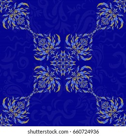 Seamless pattern in yellow and blue colors. Oriental ornament for textile print, printing or fabric. Islamic vector design.