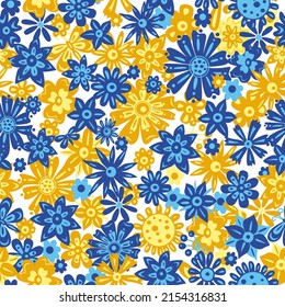 Seamless pattern of yellow and blue flowers Floral Background