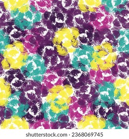 Seamless pattern with yellow blue flowers of traditional Ukraine colors on a white background with sequins.  Colorful flowers and branchs whit shadow on a white backgeound.