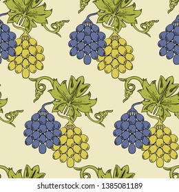 Seamless pattern with yellow and blue grapes