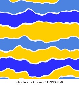 Patrón sin brillo amarillo y azul rayado con líneas onduladas al estilo de la bandera ucraniana. Fondo de líneas geométricas. Vector